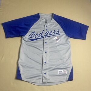 Los Angeles Dodgers Gray-Blue Button Front Logo MLB Dynasty Series Jersey Size M